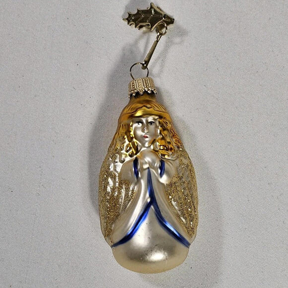 VINTAGE MCM ANGEL GLITTER MERCURY GLASS XMAS TREE ORNAMENT GERMANY - Picture 1 of 7